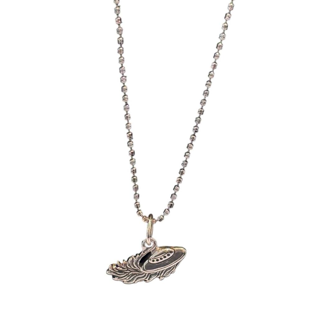 Sterling Silver UFO Flying Saucer Pendant 20" Italy 925 Bead Chain